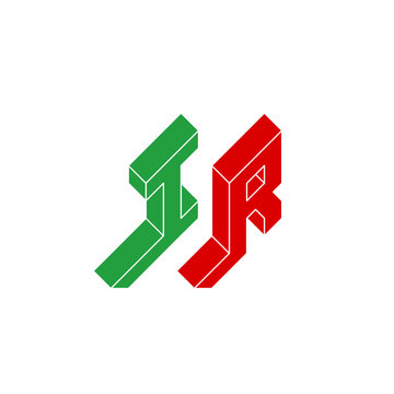recommend clip art: IR - international 2-letter code or National domain of Iran. I and R - Monogram or logotype. Isometric 3d font for design. Three-dimension letters.