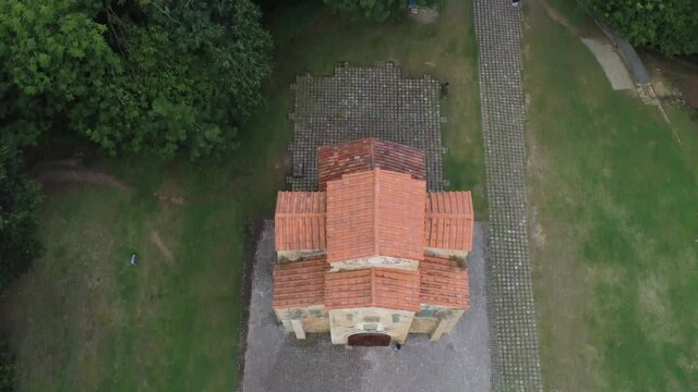 Romanesque Church. San Miguel De Lillo. Oviedo Asturias, Spain. Aerial Drone Footage