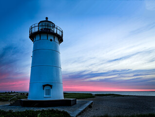 Sunrise Edgartown lighthouse with dramatic pink color