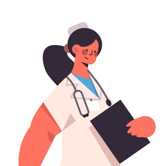 Fototapeta na wymiar female doctor in uniform holding clipboard healthcare medicine concept happy woman medical worker portrait vector illustration