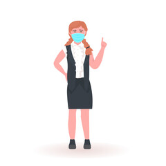 schoolgirl wearing face mask to prevent coronavirus pandemic social distancing covid-19 quarantine concept full length isolated vector illustration