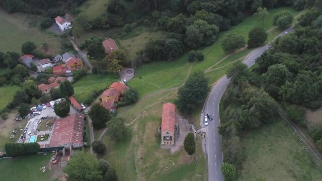 Romanesque Church. San Miguel De Lillo. Oviedo Asturias, Spain. Aerial Drone Footage