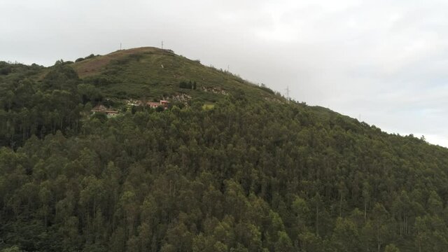 Mountains and green valley in Oviedo Asturias, Spain. Aerial Drone Footage