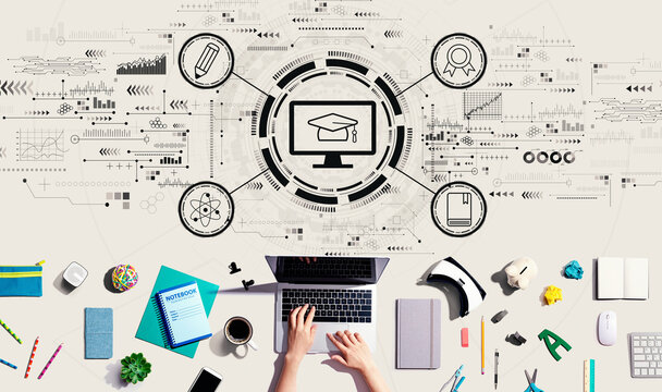 E-learning concept with person using a laptop computer