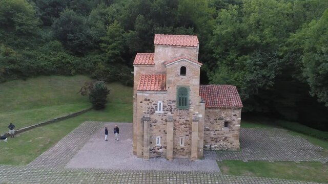 Romanesque Church. San Miguel De Lillo. Oviedo Asturias, Spain. Aerial Drone Footage
