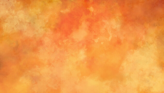 Autumn or fall background in orange red and yellow colors and old mottled watercolor vintage grunge texture design