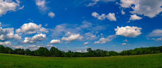 Obraz na płótnie Canvas Green field and blue sky landscape
