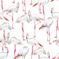 Seamless pattern with white flamingos. Simple design to fabric. Light pattern. 