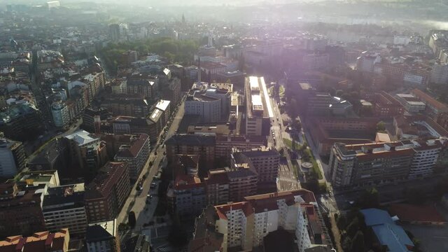 Oviedo, buildings in the city of Asturias,Spain. Aerial Drone Footage