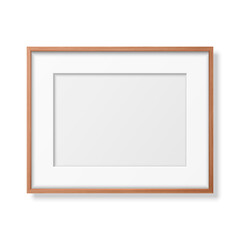 Fototapeta premium Vector 3d Realistic Horizontal Brown Wooden Simple Modern Frame Icon Closeup Isolated on White Background. It can be used for presentations. Design Template for Mockup, Front View