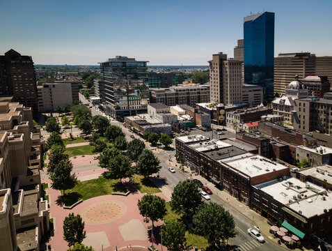 Aerial View Of  Downtown  Lexington, Kentucky USA Courthouse Square.