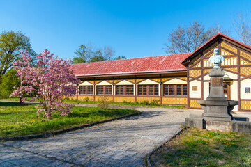 Fototapeta na wymiar Sedmihorky spa - complex of buildings in recreational area of Bohemian Paradise, Czech Republic