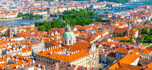 St Nicholas Churh with monumental baroque dome in Lesser Town of Prague, Czech Republic © pyty