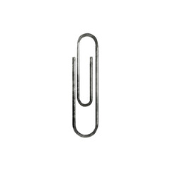 Hand drawn gem paper clip isolated on white. Metal device to hold and fasten  sheets of paper. Bended steel wire for school, office and hobby. Element of stationery.
