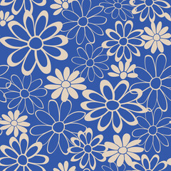Blue Floral Lace Vector Seamless Illustration, Repeat Pattern
