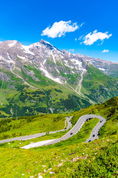 Grossglockner High Alpine Road, German: Grossglockner-Hochalpenstrasse. High mountain pass road in Austrian Alps, Austria