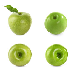 Set of ripe green apples isolated on white