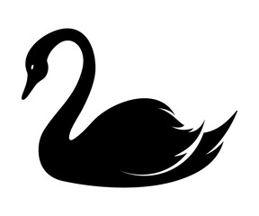 Vector black silhouette of a swan isolated on a white background.