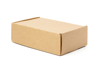 close-up single carton box isolated on white background