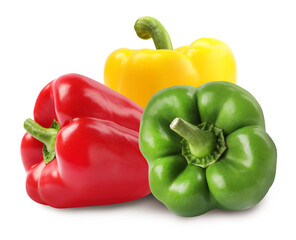 Fresh different bell peppers on white background