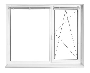 Modern window with opening type lines on white background