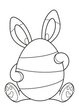 Easter Bunny Egg coloring page. Black and white cartoon illustration