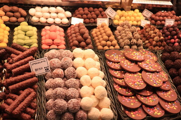 Chocolate pralines at a market