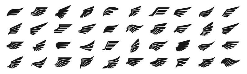 Set of black wings icons. Wings badges. Collection wings badges. Vector illustration. © iiierlok_xolms