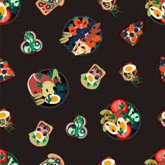 Seamless pattern with sandwiches from healthy food. Vector.