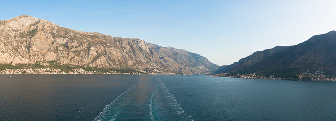 View of the picturesque mountains and towns around the bay of Kotor, Montenegro