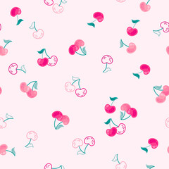Cute hand drawn decorative seamless vector cherry pattern. Design for print, textile, wallpaper.
