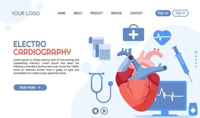 Vector of Landingpage Electro Cardiography Heart Treatment Template