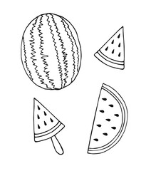 Vector set bundle of hand drawn doodle sketch watermelon isolated on white background