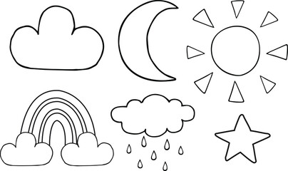 Vector set bundle of hand drawn doodle sketch weather symbols isolated on white background