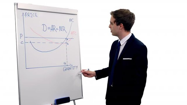 Business coach explaining production function during financial team meeting, Full HD footage with alpha transparency channel isolated on white background