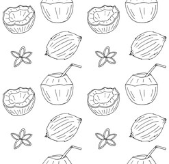 Vector seamless pattern of hand drawn doodle sketch different coconut isolated on white background
