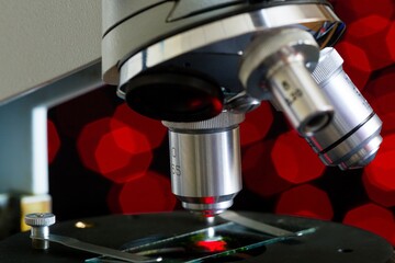 Closeup of Microscope Lenses and Slide