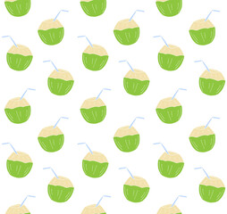 Vector seamless pattern of hand drawn doodle sketch colored young coconut isolated on white background
