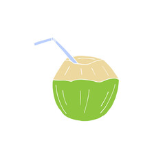Vector colored hand drawn doodle sketch young coconut isolated on white background