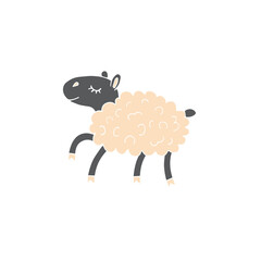Vector colored hand drawn doodle sketch running sheep isolated on white background