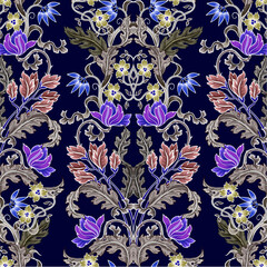 Seamless pattern with flowers in art deco style. Modern trendy print.