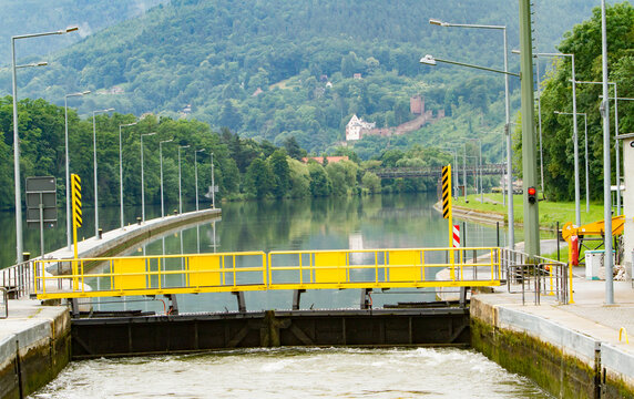 A lock in the Main river in Miltenberg, Bavaria, Germany