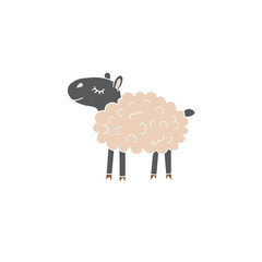 Vector hand drawn doodle sketch beige sheep isolated on white background