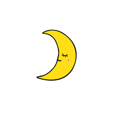 Vector hand drawn doodle sketch yellow moon with face isolated on white background