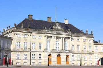 Fototapeta na wymiar Amalienborg Castle in Copenhagen, Denmark. A Royal Residence