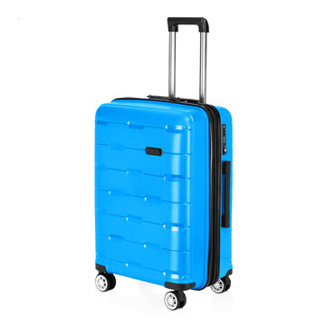 Blue Trolley Luggage Bag Isolated On White Background. Vip Trolley Bag. Trolley Travel Bag. Spinner Trunk