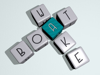 BOAT WAKE combined by dice letters and color crossing for the related meanings of the concept. blue and beautiful