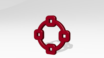 VECTORS ANCHOR CIRCLE stand with shadow. 3D illustration of metallic sculpture over a white background with mild texture. design and pattern