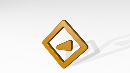 ROAD SIGN HILL 1 ALTERNATE stand with shadow. 3D illustration of metallic sculpture over a white background with mild texture. city and car