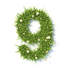 Grass font Number 9 NINE 3D